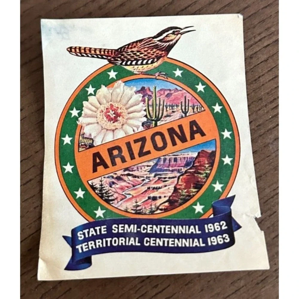 1963‎ Original Arizona Centennial Vtg Decal - Luggage Tag - Travel Sticker